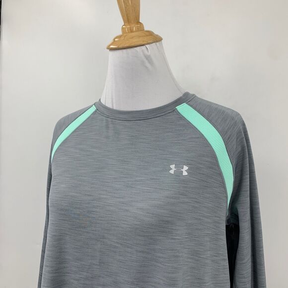 Under Armour Shirt Women XL Extra Large Gray Mint Micro Fleece Raglan Thumbhole - Picture 3 of 14